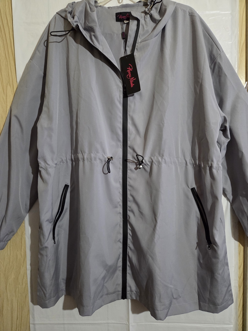 Hanna Nikole Women's Light Gray Hooded Raincoat